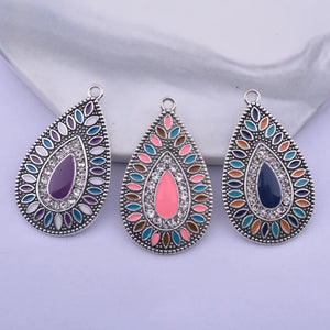 12pcs Bohemian Style Alloy Enamel Waterdrop Charms