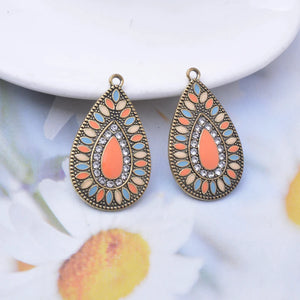12pcs Bohemian Style Enamelled Antique Water Drop Charms Alloy Jewelry Findings
