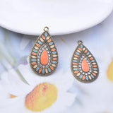 12pcs Bohemian Style Enamelled Antique Water Drop Charms Alloy Jewelry Findings