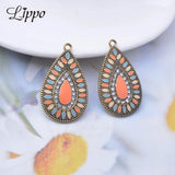 12pcs Bohemian Style Enamelled Antique Water Drop Charms Alloy Jewelry Findings