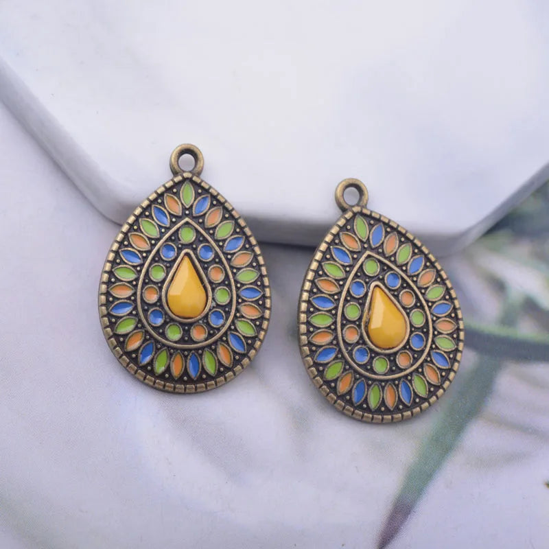 12pcs Ancient Bronze Water Drop Enamel Charms DIY Bohemian Earring Components