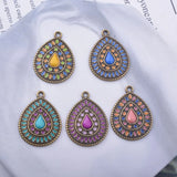 12pcs Ancient Bronze Water Drop Enamel Charms DIY Bohemian Earring Components