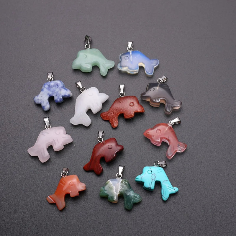 12pcs 25*15mm Brecciated Jaspers Opal Delphinus Pendants