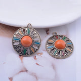 12pcs Bohemian Alloy Enamel Round Charms 25x29mm