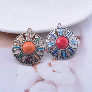 12pcs Bohemian Alloy Enamel Round Charms 25x29mm