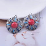 12pcs Bohemian Alloy Enamel Round Charms 25x29mm