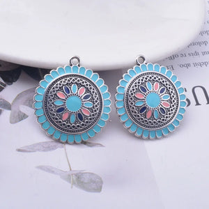 12pcs Round Enamel Ear Pendant DIY Bohemian Earring Components