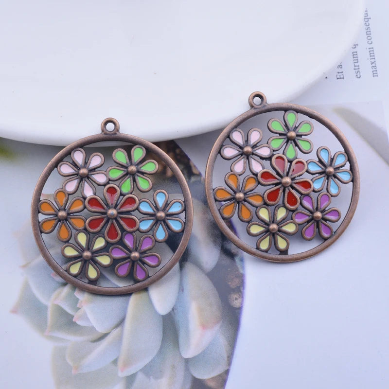 12pcs Bohemian Ancient Copper Flower Charms Earring Findings