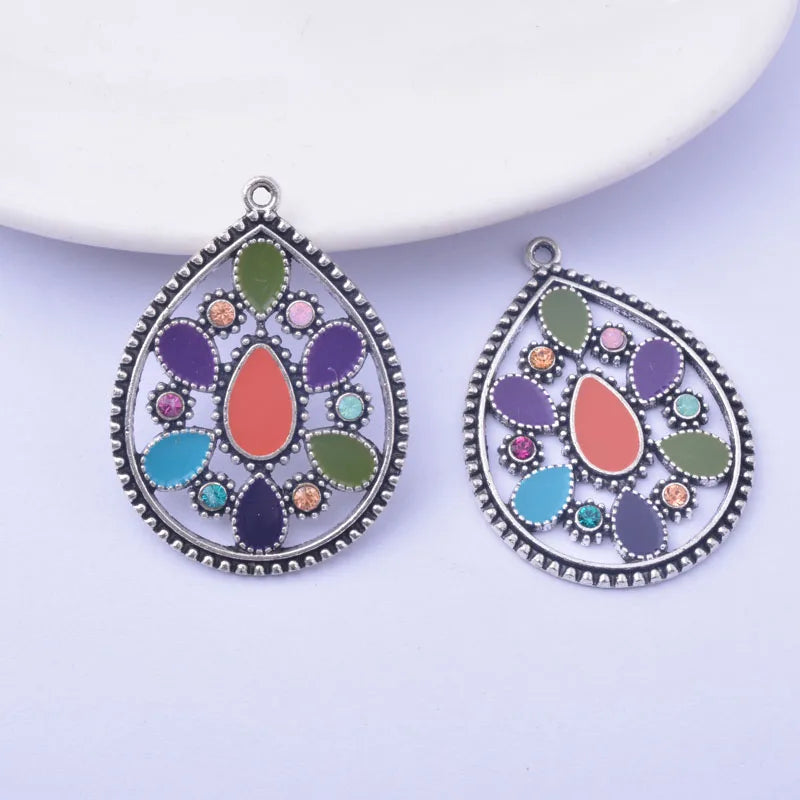 12pcs/lot 39*29mm Ancient Silver Vintage Charms Earring Enamel Pendant