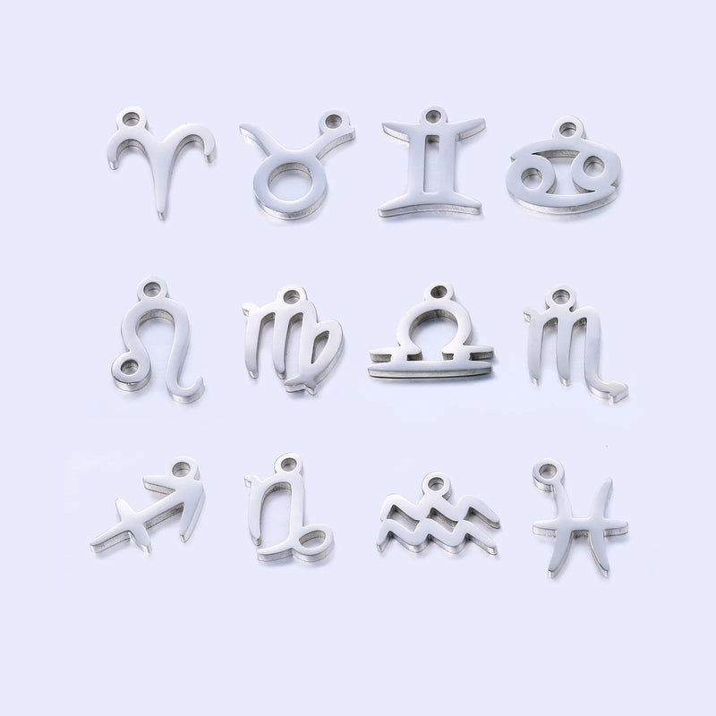 12pcs Stainless Steel Zodiac Charms Constellations For DIY Bracelet
