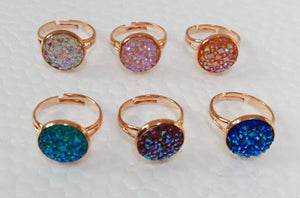 12pcs Assort 6 Colors Druzy Rings, 12mm Beads Ring Boho Jewelry
