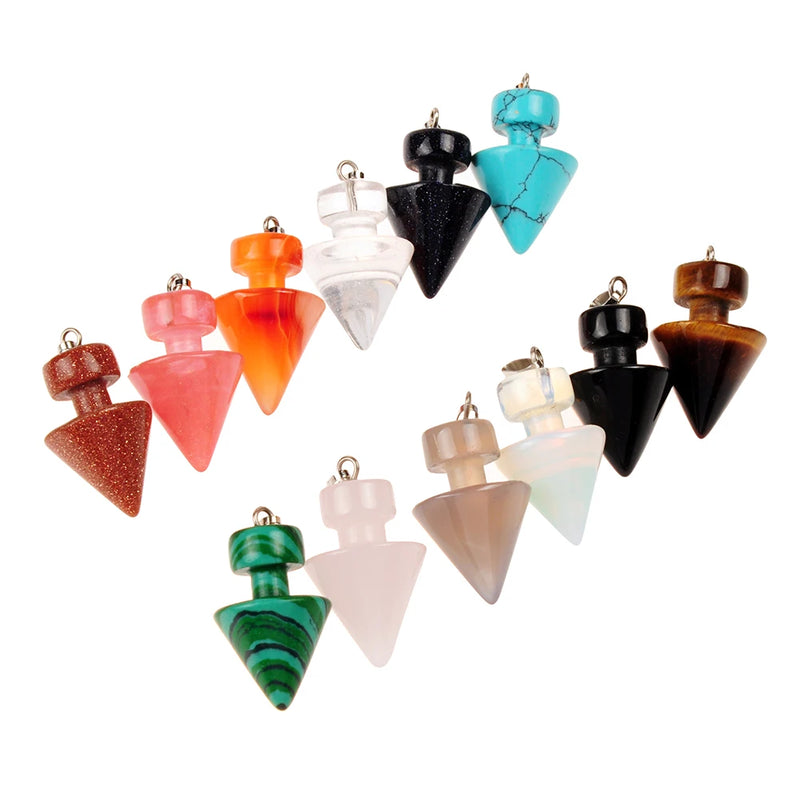 12pcs Rose Pink Quartz Crystal Stone Pendulum Charms