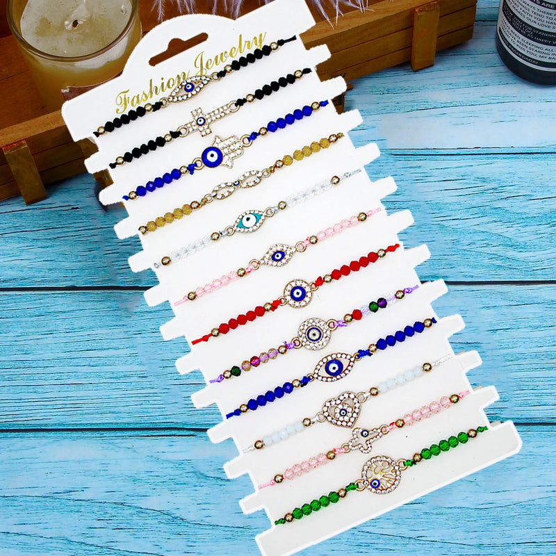 12pcs Evil Eye Charm Bracelet Set Adjustable Mal De Ojo Lucky Anklet