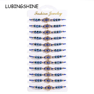 12pcs Turkey Evil Eye Hand of Fatima Charms Bracelet Resins Bead Bangle