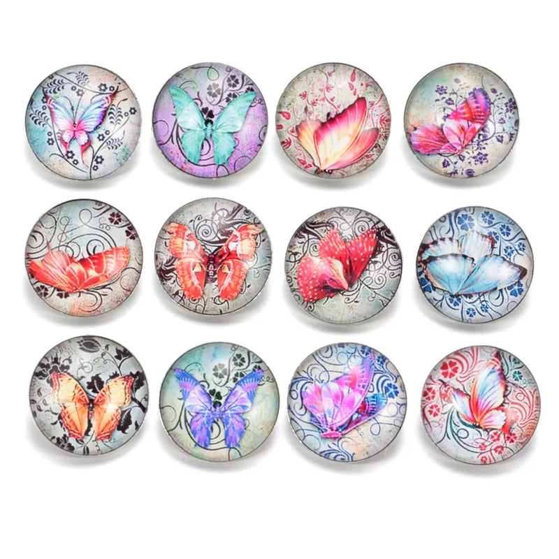 12pcs Butterfly Pattern Glass Snap Button Charms for DIY Bracelet KZ0313