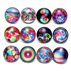 12pcs Dizziness Theme Glass Charms Snap Button Jewelry