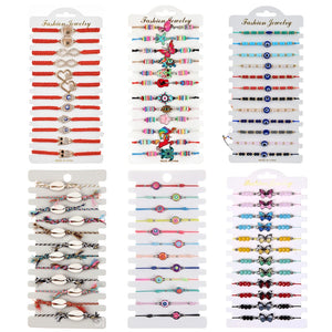 Crystal Shell Rope Bracelet Set Butterfly Skull Evil Eye Bracelets for Women