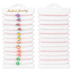 12pcs Cartoon Fruit Bracelets Natural Stone Beaded Bangle Women Girls Jewelry