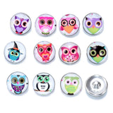 12pcs Owl Pattern Glass Snap Button Charms DIY Bracelet 18mm Snaps Jewelry