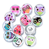 12pcs Owl Pattern Glass Snap Button Charms DIY Bracelet 18mm Snaps Jewelry