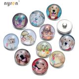 12pcs Dog Cibotium Barometz Glass Snap Button Fit Bracelet Snaps KZ0370