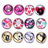 12pcs Love Hearts Glass Charms Snap Button For Bracelet Jewelry