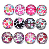 12pcs Love Hearts Glass Charms Snap Button For Bracelet Jewelry