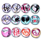 12pcs Love Hearts Glass Charms Snap Button For Bracelet Jewelry