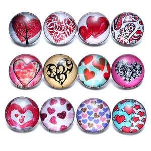 12pcs Love Hearts Glass Charms Snap Button For Bracelet Jewelry