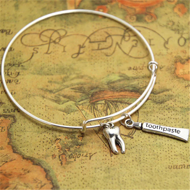 12pcs Dental Hygienist Bracelet Toothpaste Tooth Charm Bangle Set