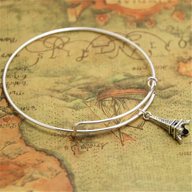 12pcs Eiffel Tower Charm Bracelet Bangle Paris Travel Jewelry Gift