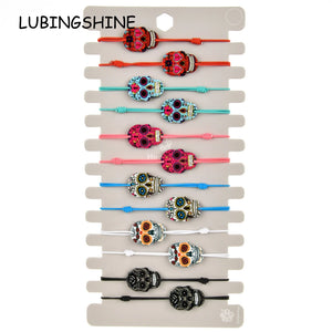 Enamel Skull Charms Braided Bracelet Yoga Anklet Jewelry