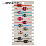Enamel Skull Charms Braided Bracelet Yoga Anklet Jewelry