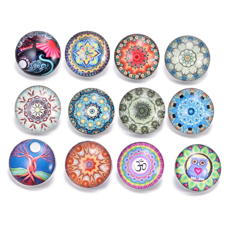 12pcs Exotic Pattern Glass Snap Button Charms for DIY Bracelet Jewelry
