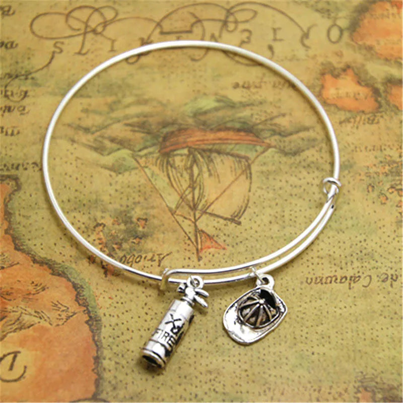 12pcs Firefighter Bracelet Fireman Charm Adjustable Bangle Gift