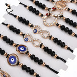 12pcs Woven Rope Chain Bracelet Set Crown Charms Crystal Beads for Women