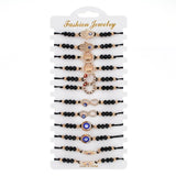 12pcs Woven Rope Chain Bracelet Set Crown Charms Crystal Beads for Women