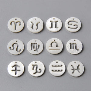 12pcs Zodiac Mother Of Pearl Shell Charms for Necklace DIY