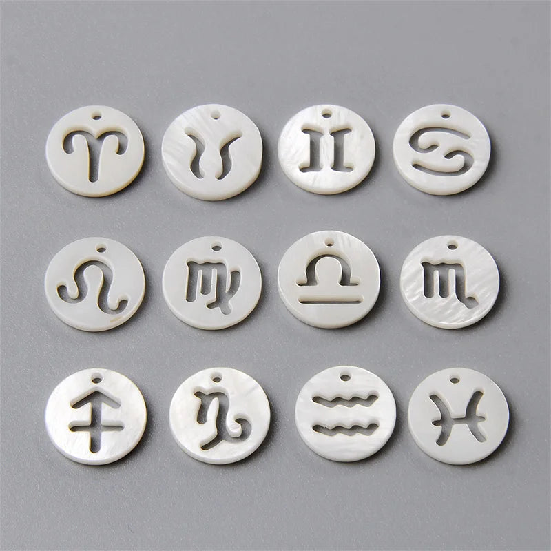12pcs Zodiac Mother Of Pearl Shell Charms for Necklace DIY