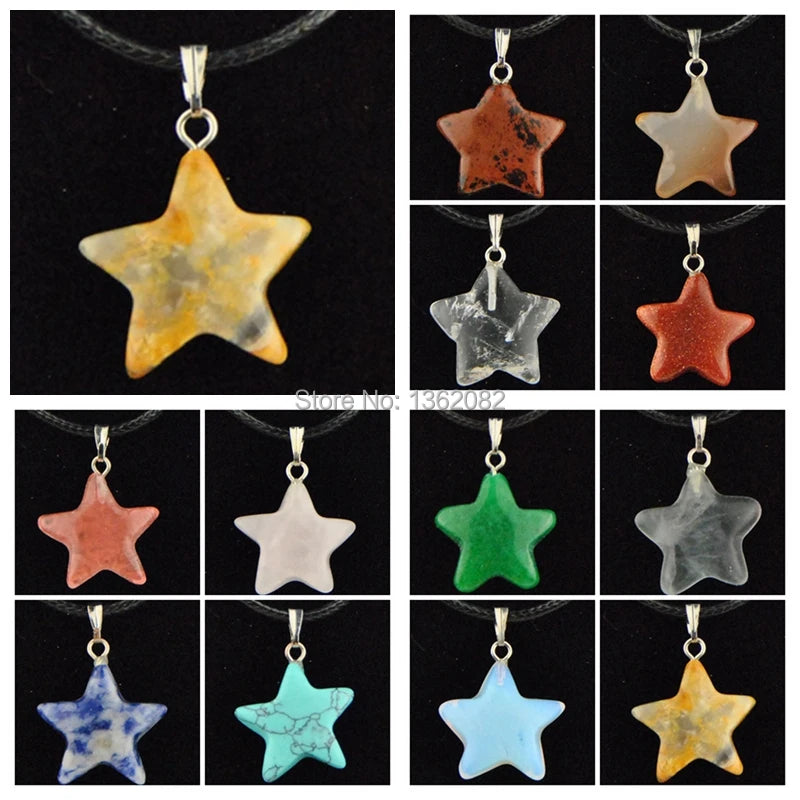 12pcs Crystal Tiger Eyes Star Charms Pendants Necklace Gift MN502