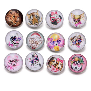 12pcs Cute Animal Glass Snap Button Charms for DIY Bracelet
