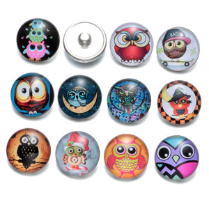 12pcs Owl Pattern Charms 18mm Glass Snap Button For DIY Bracelet KZ0371