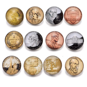 12pcs Metal Coin Charms 18mm Glass Snap Button DIY Bracelet Snaps Jewelry