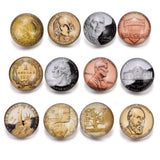 12pcs Metal Coin Charms 18mm Glass Snap Button DIY Bracelet Snaps Jewelry