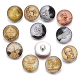 12pcs Metal Coin Charms 18mm Glass Snap Button DIY Bracelet Snaps Jewelry