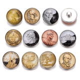 12pcs Metal Coin Charms 18mm Glass Snap Button DIY Bracelet Snaps Jewelry