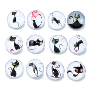 12pcs Mixed Colors Art Cat 18mm Snap Button Jewelry Glass Snap Fit Bracelet