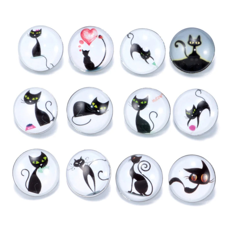 12pcs Mixed Colors Art Cat 18mm Snap Button Jewelry Glass Snap Fit Bracelet