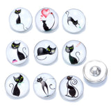 12pcs Mixed Colors Art Cat 18mm Snap Button Jewelry Glass Snap Fit Bracelet
