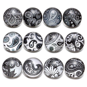 12pcs Mixed Theme Cashew Flowers Snap Button Charms For Snaps Bracelet Necklace